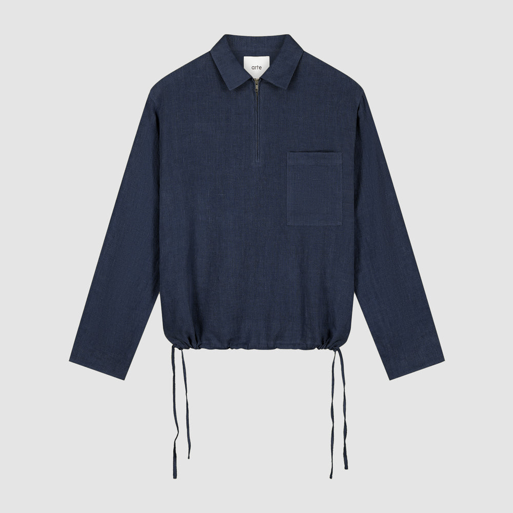 Linen Quarter Zip Pullover — Navy