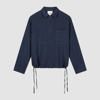Linen Quarter Zip Pullover — Navy