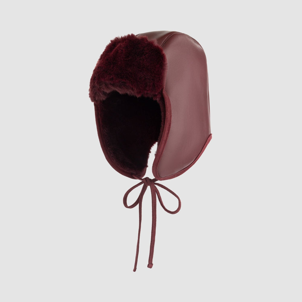 Shearling Leather Aviator Cap - Bordeaux
