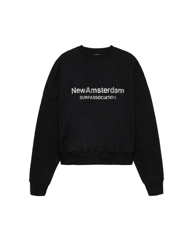 WORKED LOGO CREWNECK STRASS BLACK/WHITE - Black