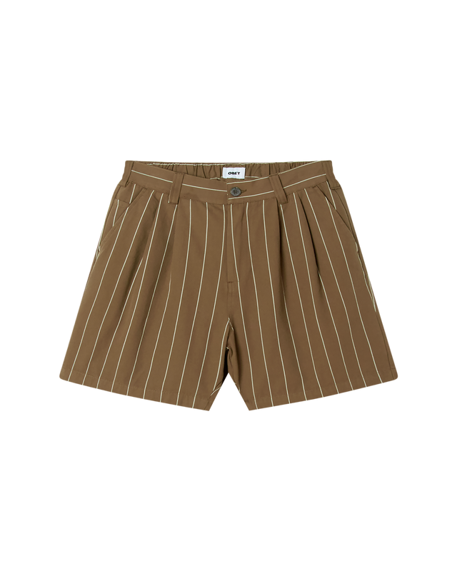 Foster stripe pleated short van OBEY in de uitvoering Brown Stripe — afbeelding 2 van 4