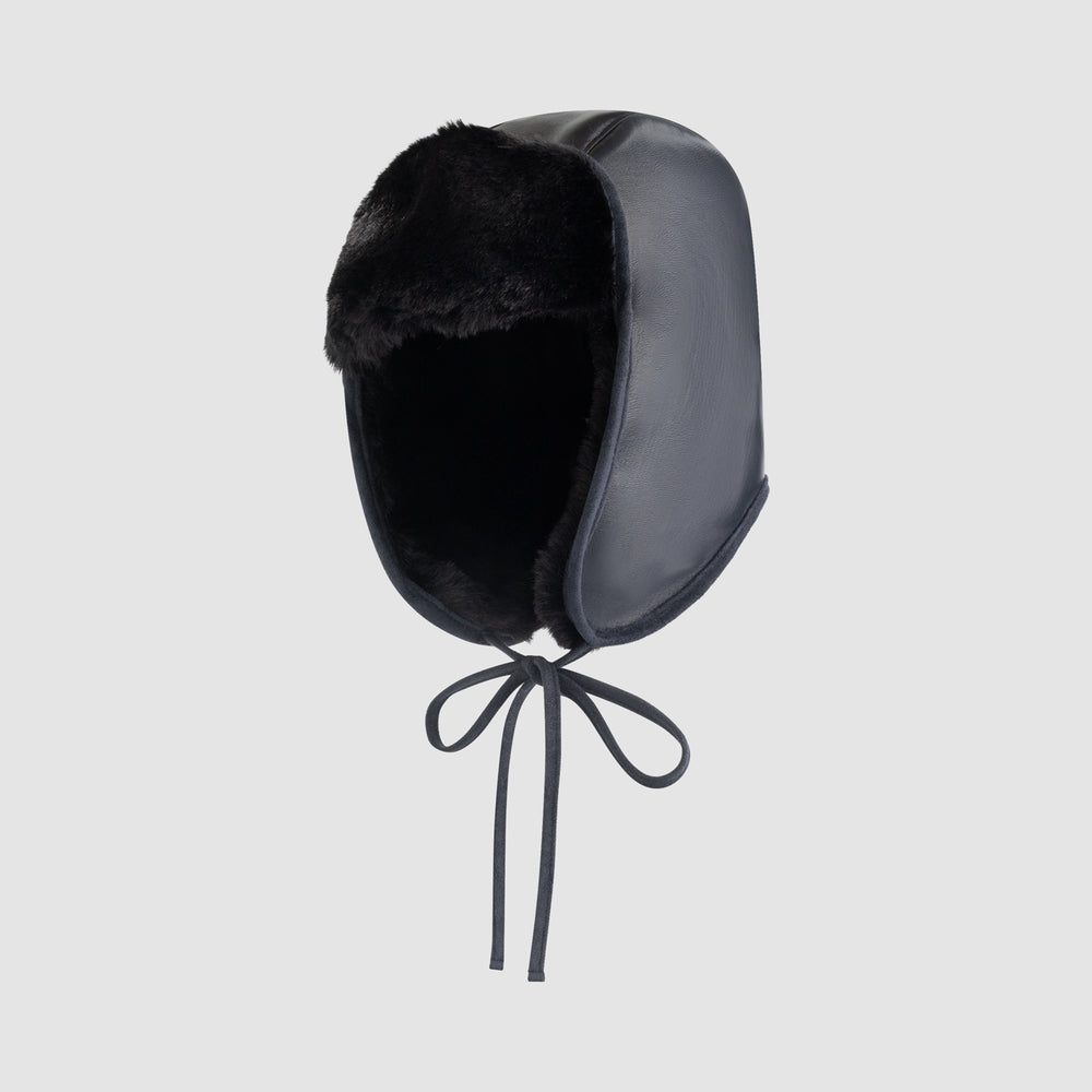 Shearling Leather Aviator Cap - Navy