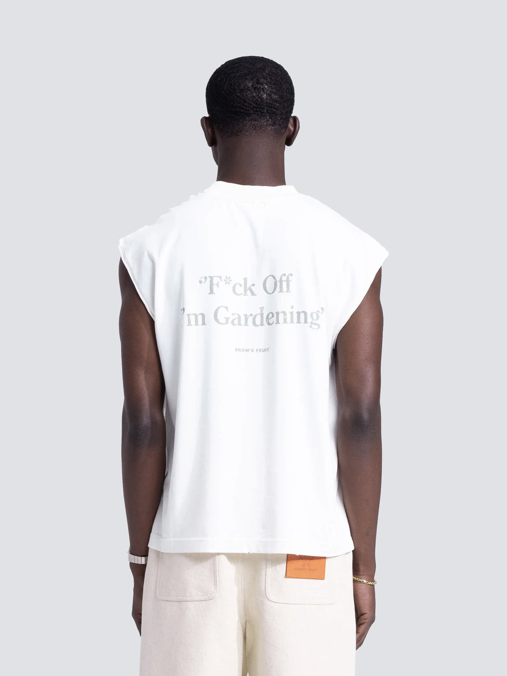 F*ck Off Sleeveless T-Shirt Distressed - White
