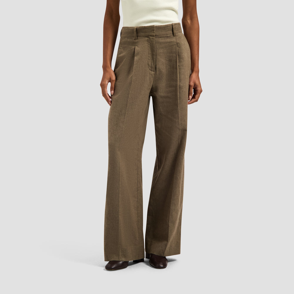 Linen Tailored Trousers - Brown