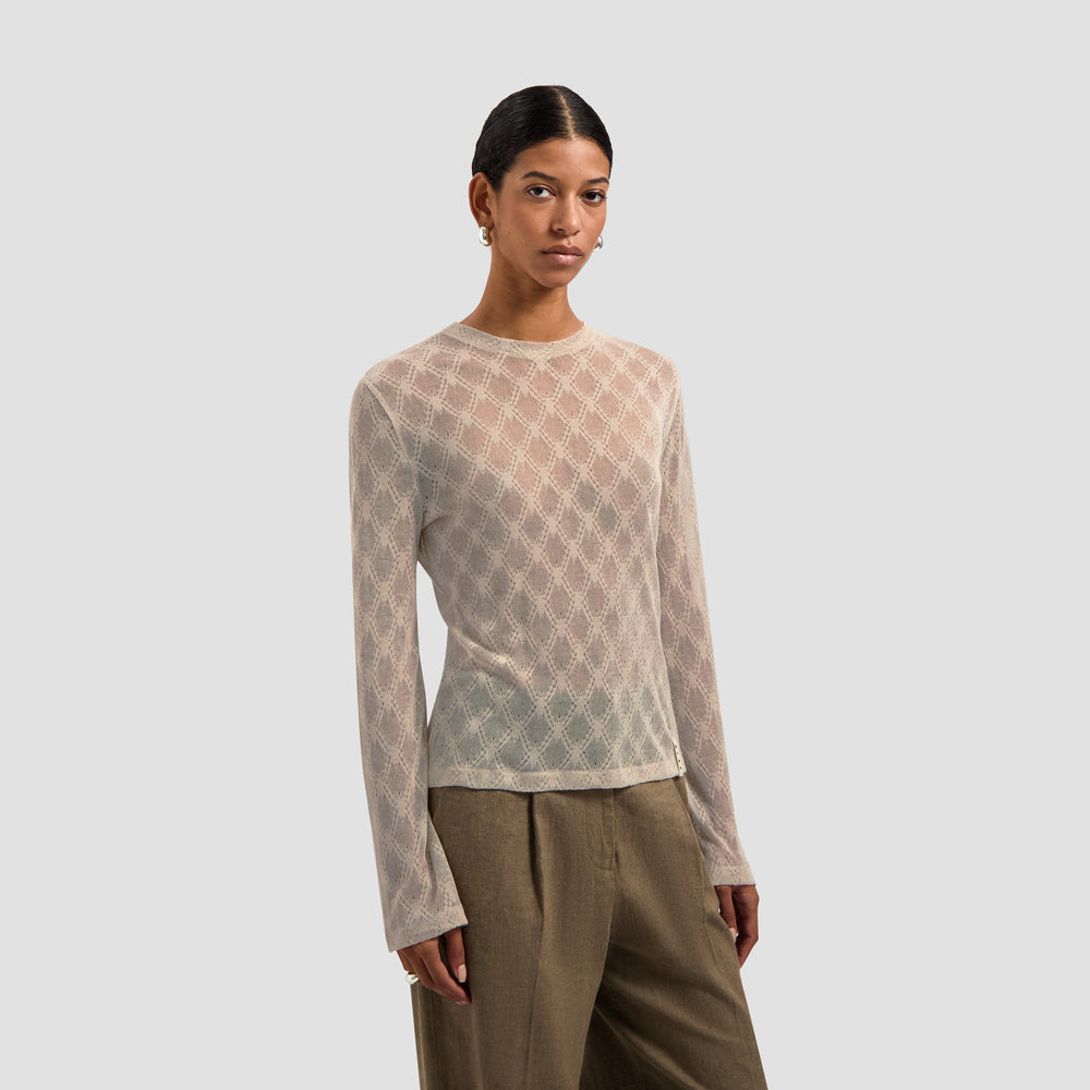 Wide Sleeve Sheer Top - Light Beige
