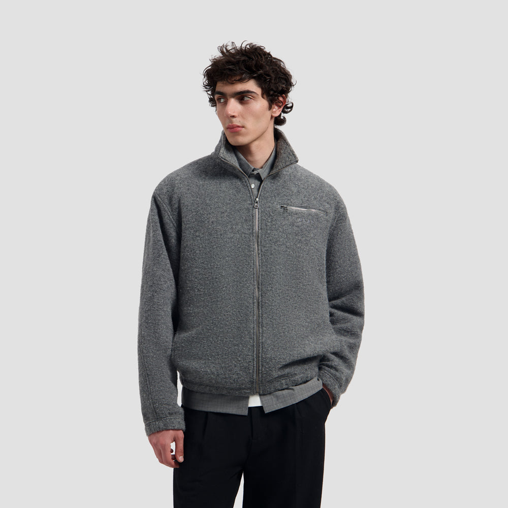 WOOL FLEECE ZIP JACKET van OLAF HUSSEIN in de kleur grijs — afbeelding 1 van 4