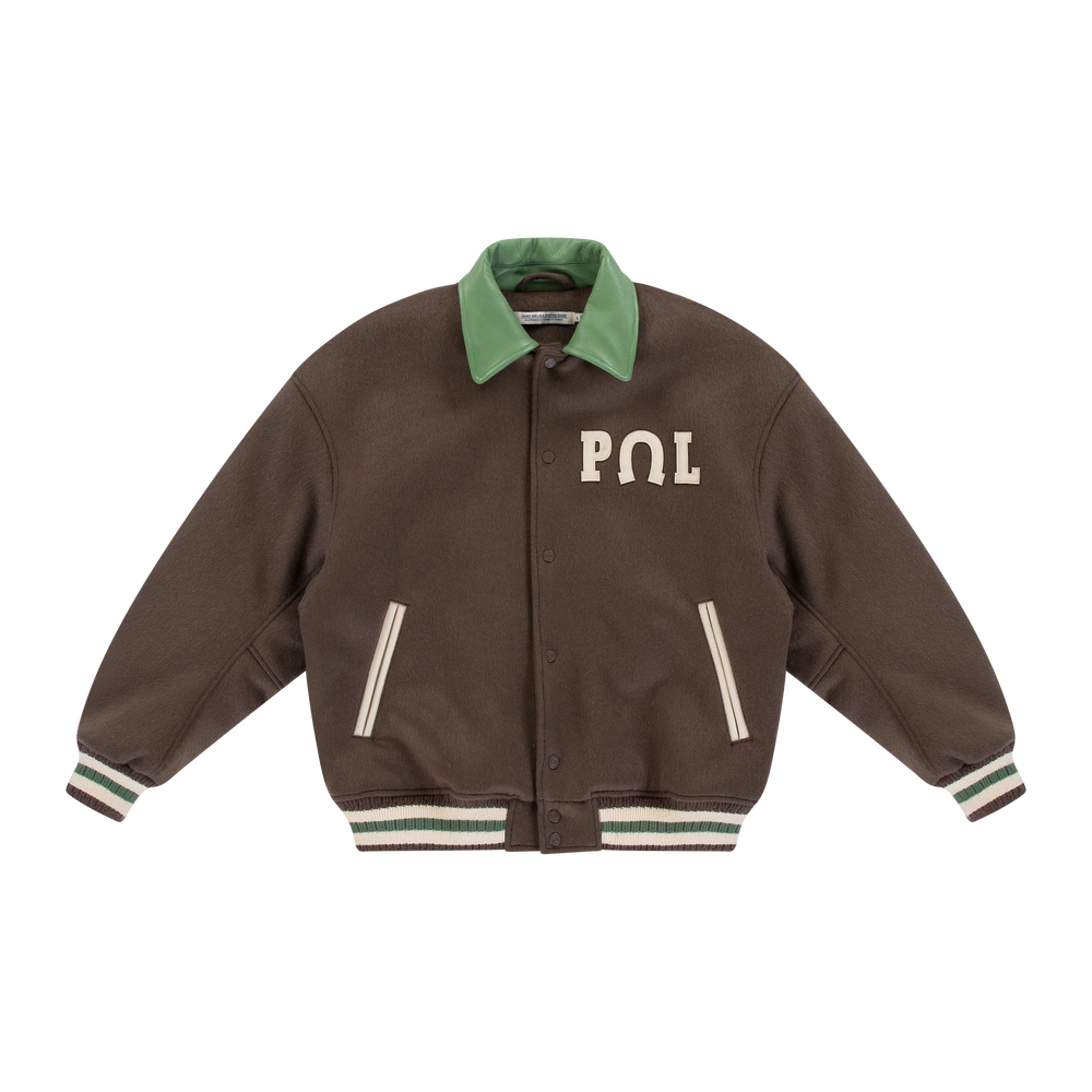 Collared Varsity Jacket - Brown