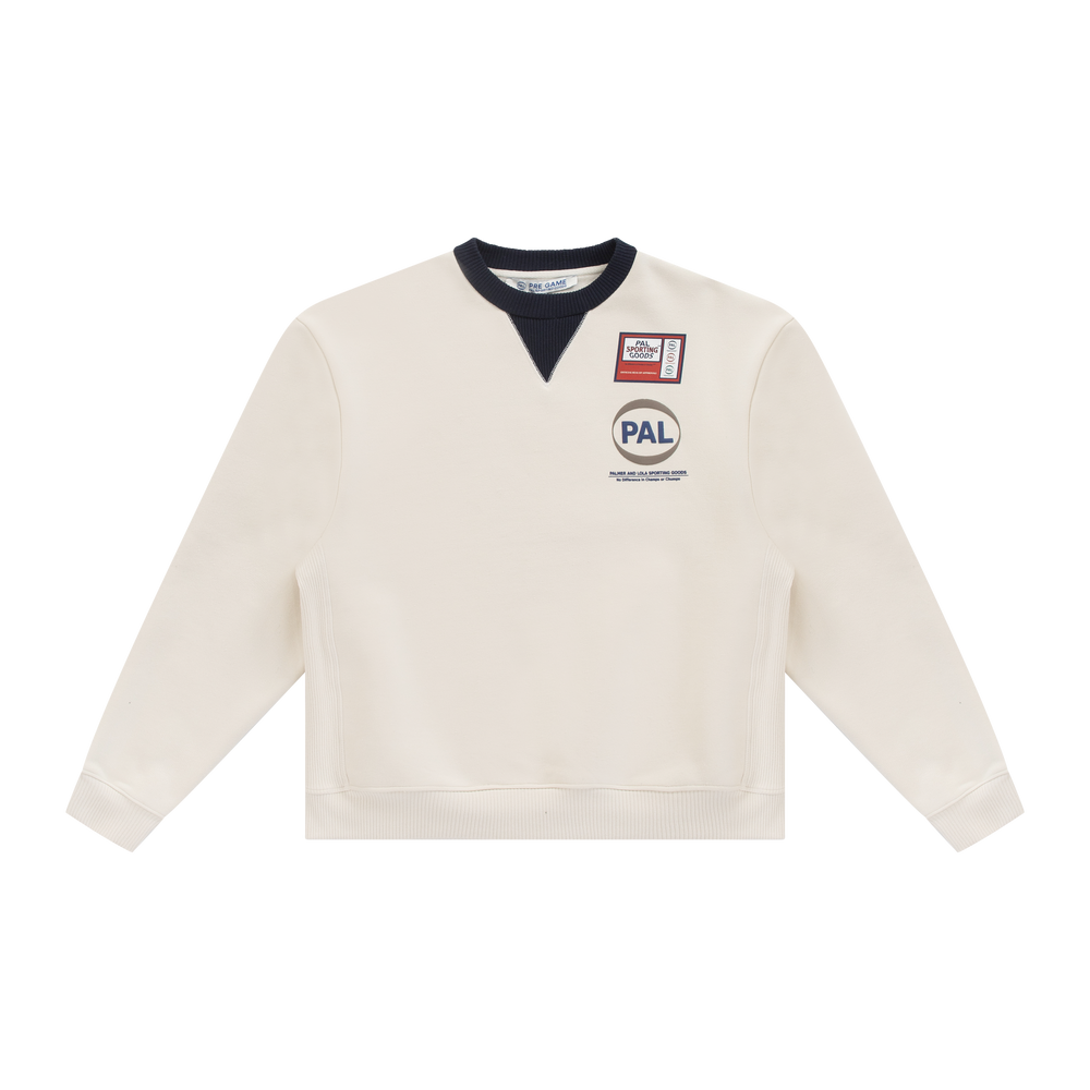 V-Neck Patchwork Sweatshirt - Cream