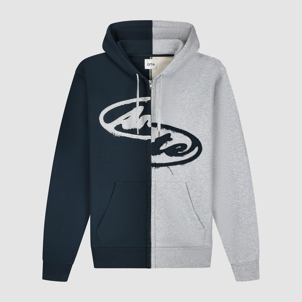 Split Patch Zip Hoodie - Grey/Navy