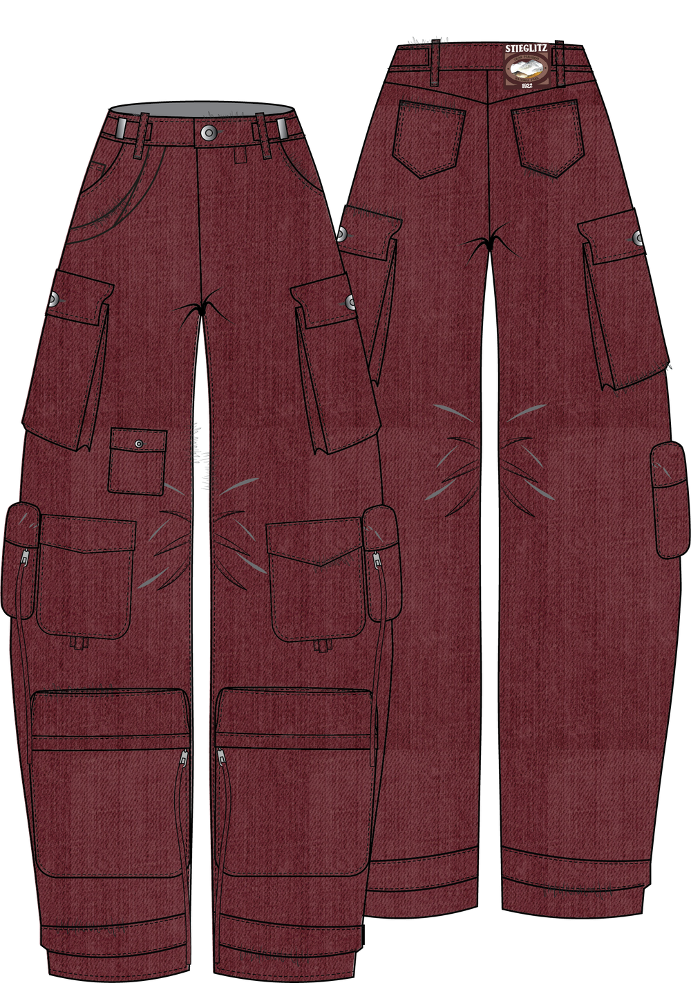 Franca Balloon Cargo Jeans - Red