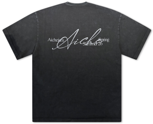 Washed Script Print T-Shirt - Washed Black