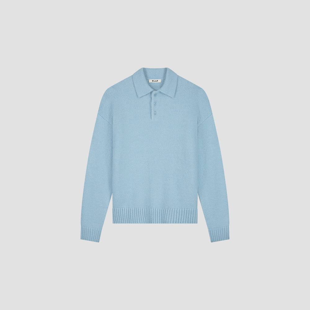 Textured Knit Polo Sweater - Light Blue