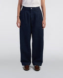 Pleated Denim Tapered Trousers - Dark Blue