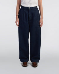 Pleated Denim Tapered Trousers - Dark Blue