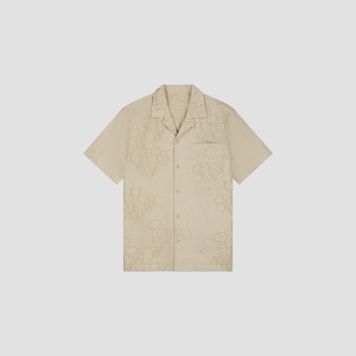 Embroidered Short Sleeve Shirt - Beige