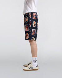 Printed Elastic Waist Shorts - Navy Multi