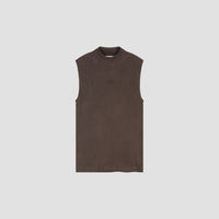 Rib Knit Mock Neck Tank - Dark Brown