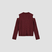 Cable Knit Cold-Shoulder Sweater - Bordeaux