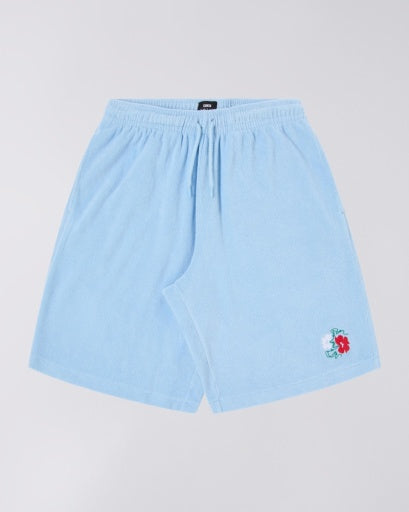 Embroidered Terry Cloth Shorts - Light Blue