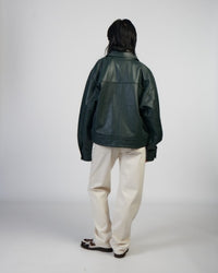 Faux Leather Boxy Jacket - Dark Green