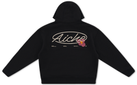 Embroidered Zip-Up Hoodie - Black