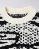 Patterned Knit Crewneck Sweater - Black/White Pattern