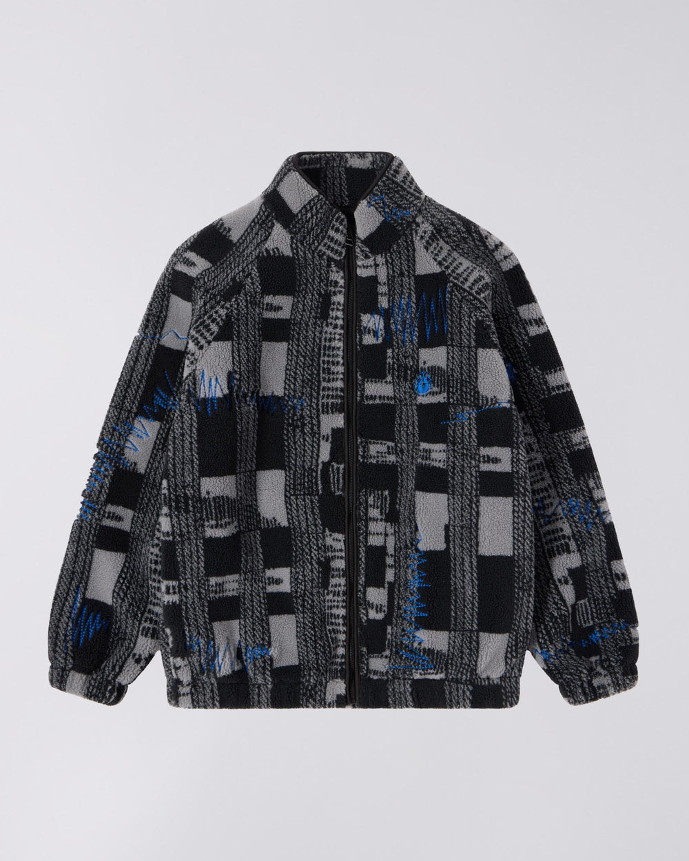 Fleece Patchwork Zip Jacket - Black/Grey Plaid