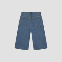 Wide Leg Denim Shorts - Washed Blue