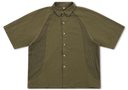 Mesh Panel Button-Up Shirt - Olive Green
