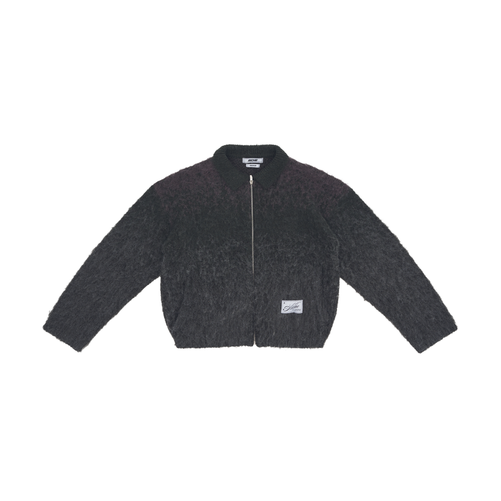 Zipped Bouclé Bomber Jacket - Grey