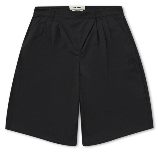 Pleated Logo Print Shorts - Black