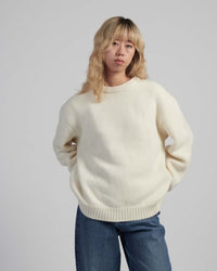 Plain Knit Crewneck Sweater - Cream