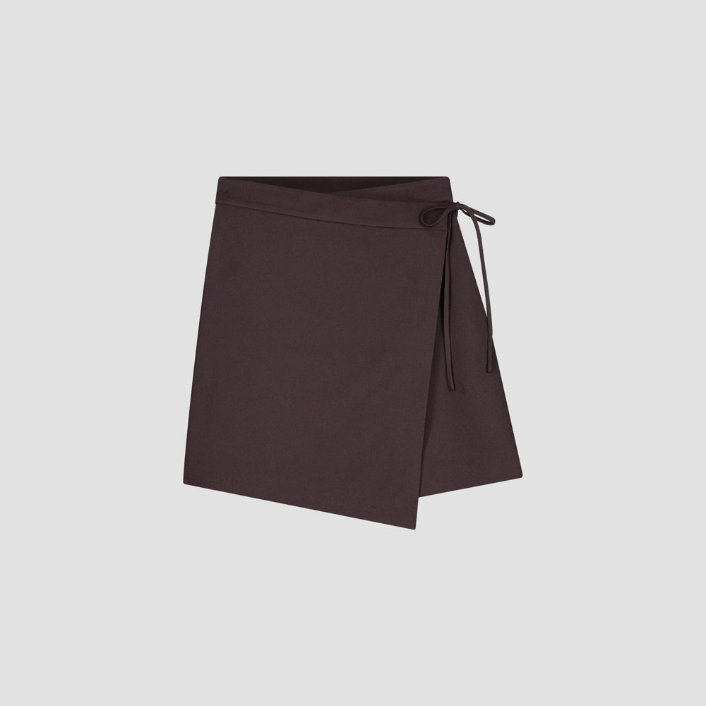 Wrap Tie Waist Skirt - Brown
