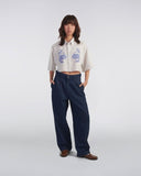 Cropped Embroidered Striped Shirt - White