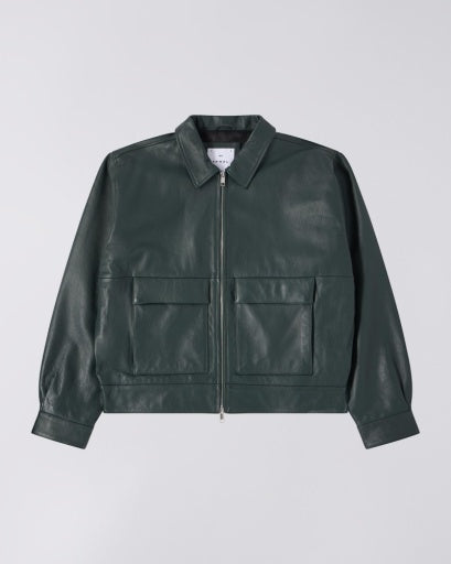 Faux Leather Boxy Jacket - Dark Green