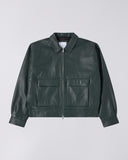 Faux Leather Boxy Jacket - Dark Green