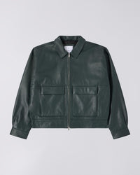 Faux Leather Boxy Jacket - Dark Green