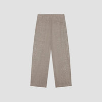 Wide Leg Herringbone Trousers - Brown