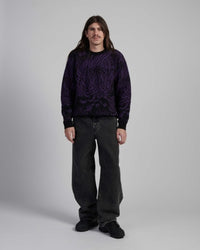 Graphic Knit Crewneck Sweater - Black/Purple Pattern