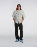 Embroidered Camp Collar Shirt - Light Grey