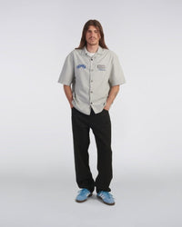 Embroidered Camp Collar Shirt - Light Grey