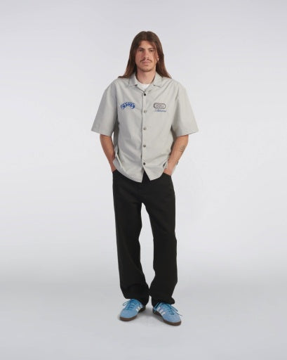 Embroidered Camp Collar Shirt - Light Grey