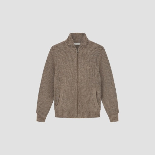 Zip-Up Ribbed Knit Cardigan - Mink Brown