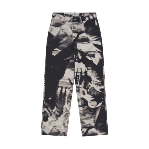 Graphic Print Straight Jeans - Black/White Pattern