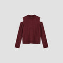 Cable Knit Cold-Shoulder Sweater - Bordeaux