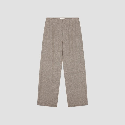 Wide Leg Pleated Trousers - Grey Brown