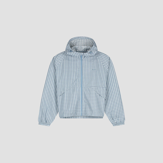 Checked Hooded Windbreaker Jacket - Blue Plaid