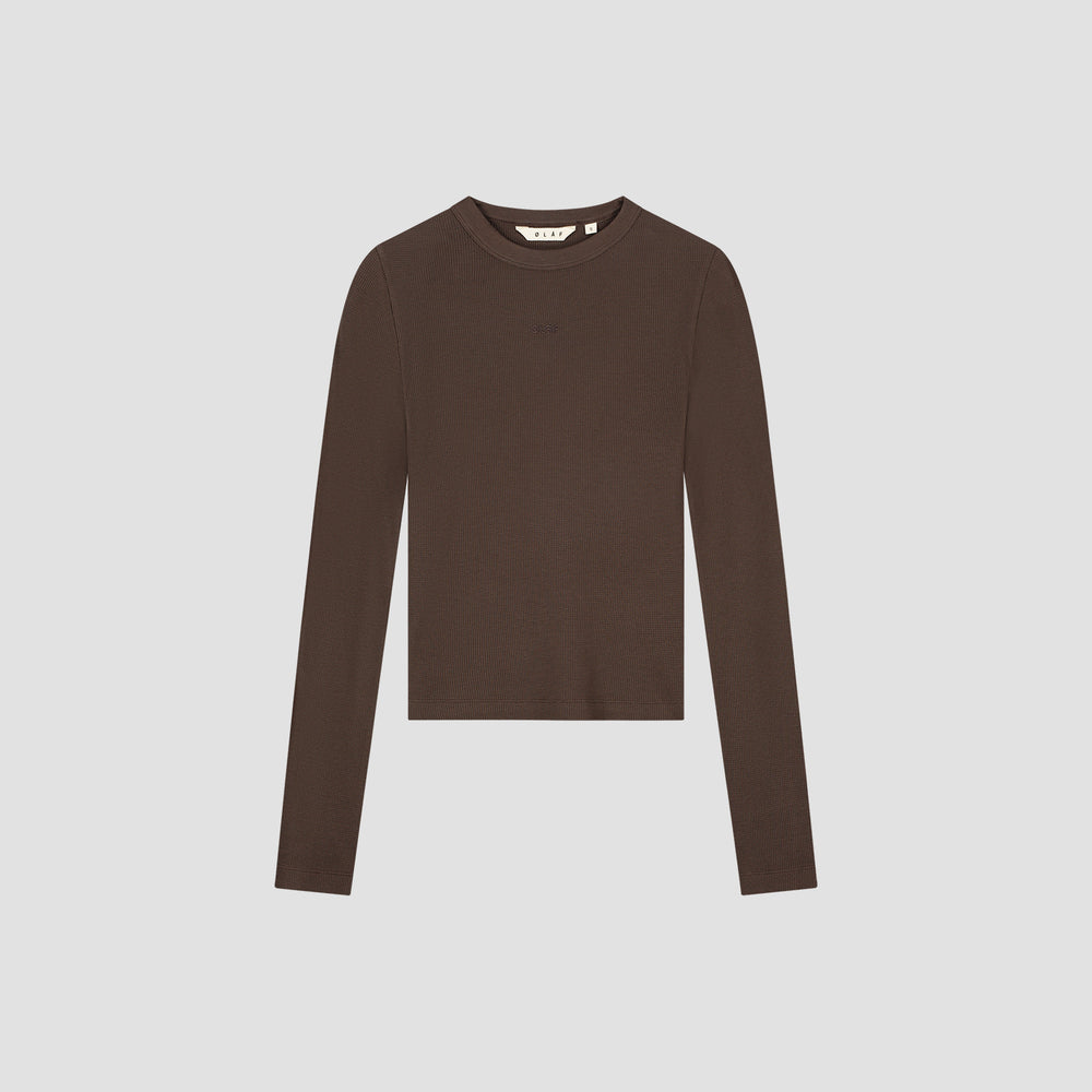 Long Sleeve Ribbed Top - Brown