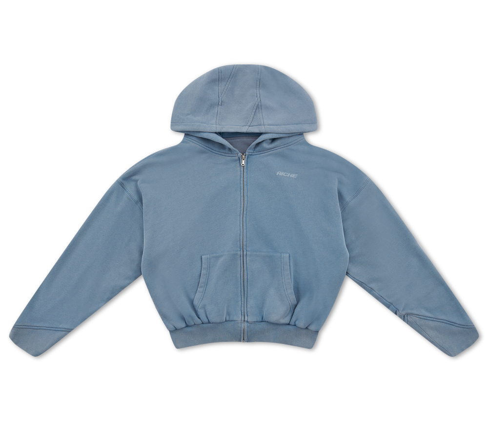 Zip Front Hoodie - Washed Blue