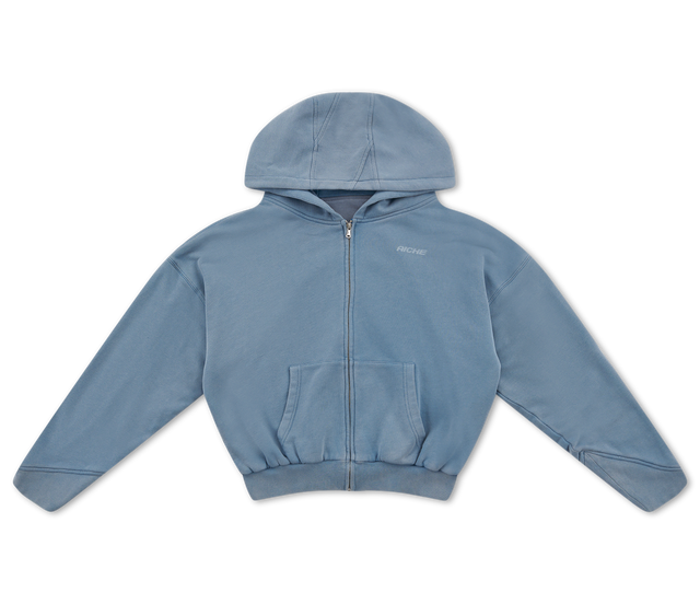 Zip Front Hoodie - Washed Blue
